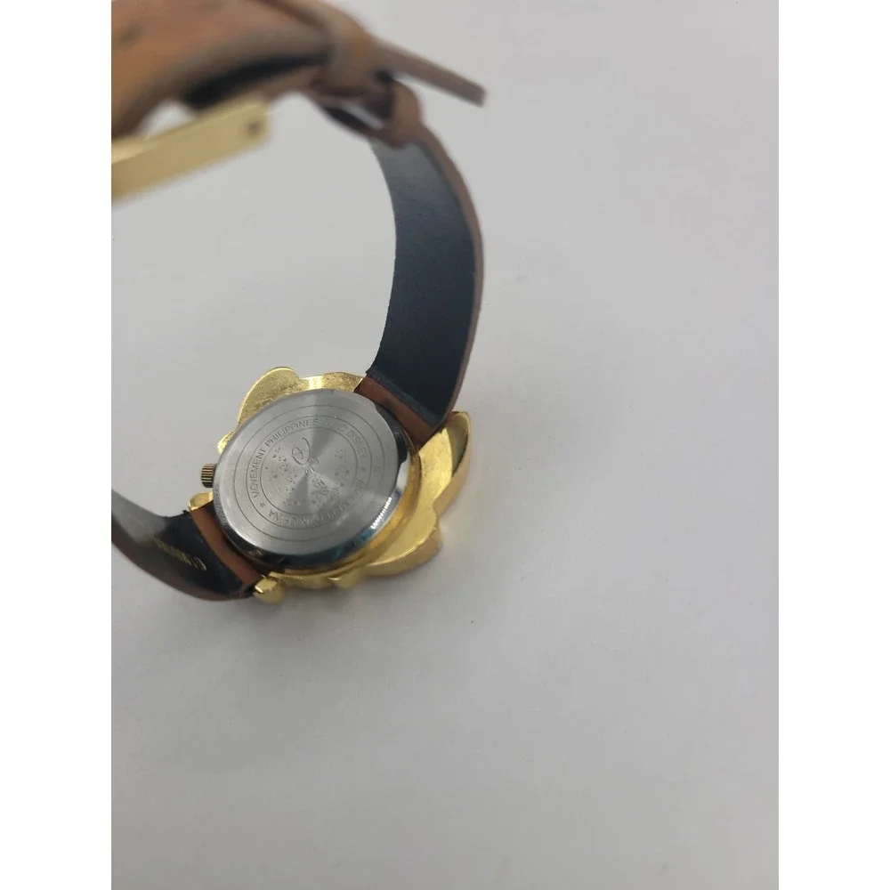 Vintage Disney Dopey Timex Watch Snow White Seven Dwarfs Gold Tone Leather